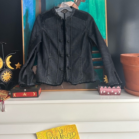 Denver Hayes Dark Gray Lace Velvet Jean Jacket Blazer Medium - Picture 13 of 14